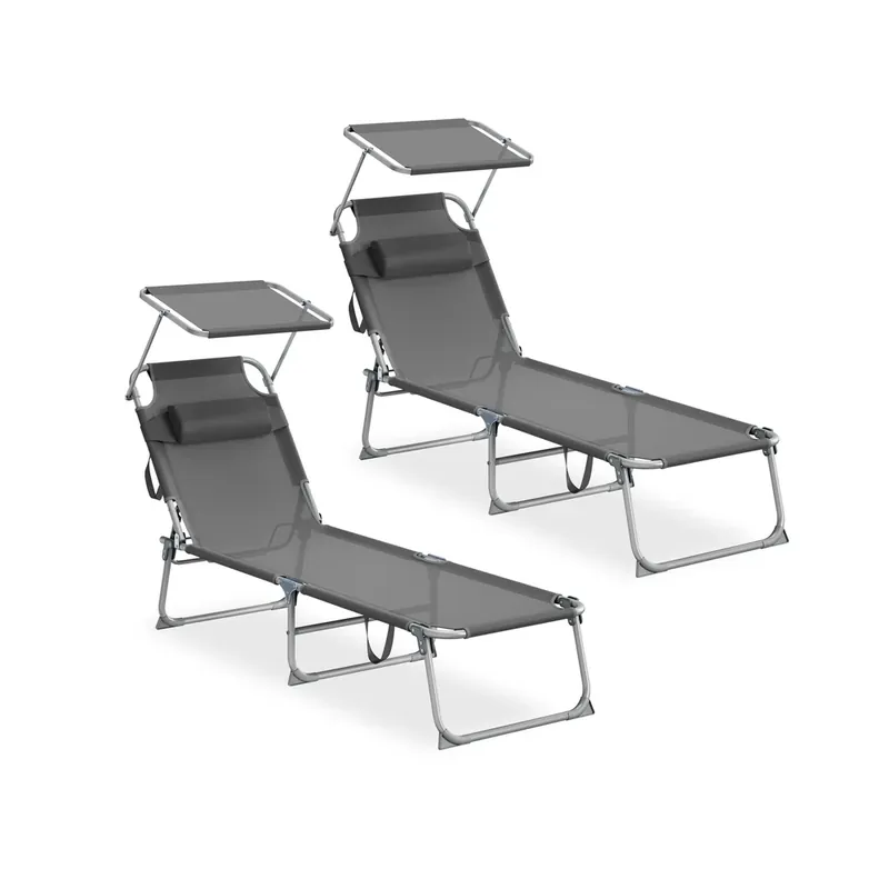 Set da 2 Sedie a Sdraio Pieghevoli con Schienale Regolabile Super Prezzo