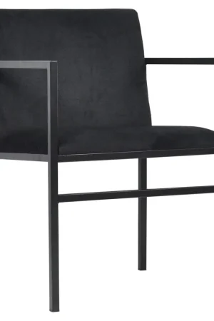 Allie - Sedia da tavolo velluto nero con braccioli Economico