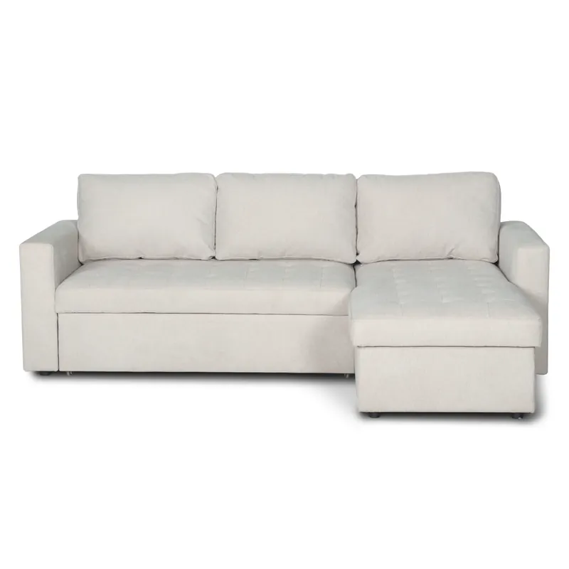 Sinus - Divano letto con penisola e contenitore reversibile in beige Soddisfatti O Rimborsati