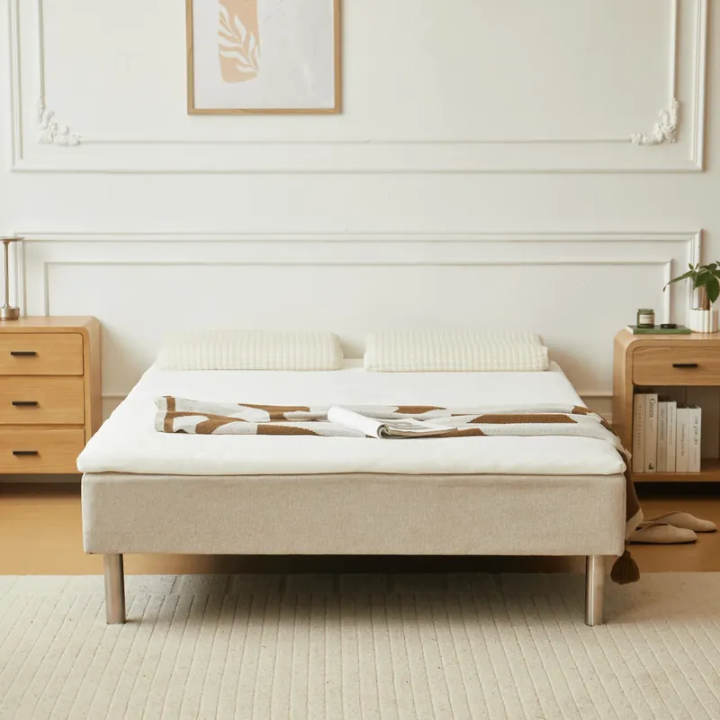Reso Gratuito Base letto in beige 140x200 cm con topper in schiuma PU da 4 cm escl. gambe