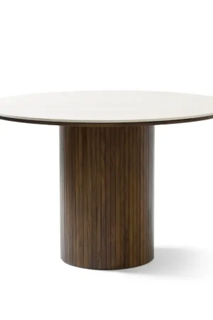 A Buon Prezzo Enzo tavolo da pranzo rotondo con piano in pietra beige e base a doghe in rovere fumé Ø120 cm