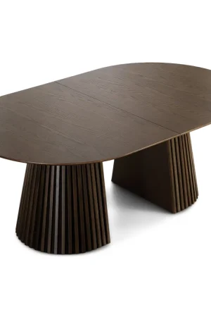 A Buon Prezzo Lewis – Tavolo da pranzo ovale con lamelle in impiallacciatura rovere affumicato con allunga 200/250/300 cm – 2 prolunghe incluse