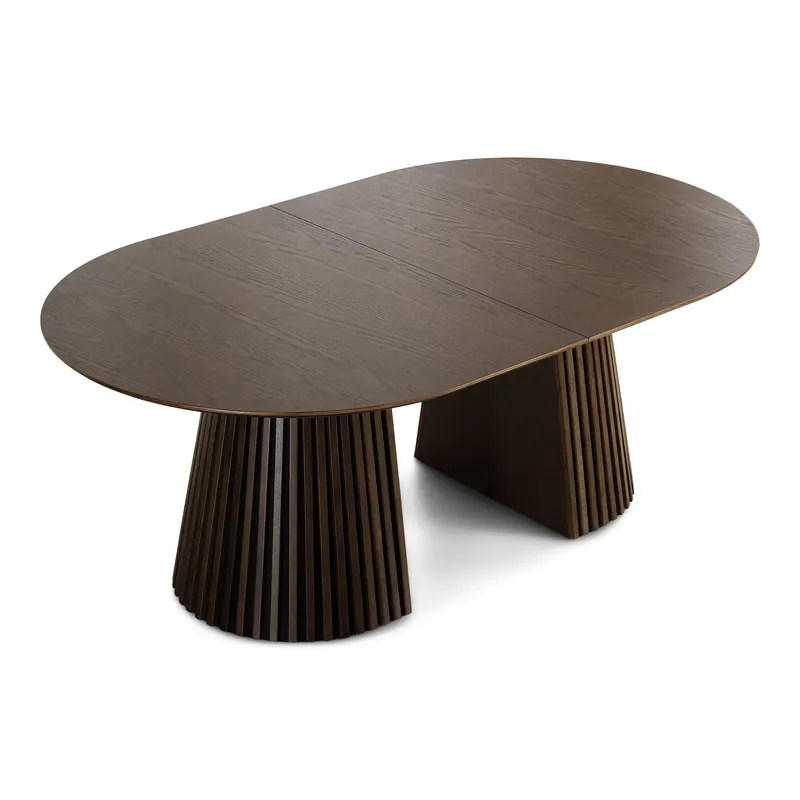 A Buon Prezzo Lewis – Tavolo da pranzo ovale con lamelle in impiallacciatura rovere affumicato con allunga 200/250/300 cm – 2 prolunghe incluse