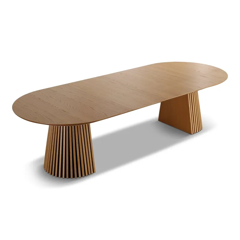 Lewis - Tavolo da pranzo ovale con doghe in impiallacciato rovere allungabile a 200/250/300 cm - 2 prolunghe incluse Più Venduto